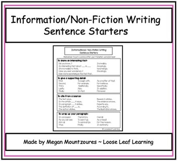 Preview of Informational Writing/Non-Fiction Sentence Starters