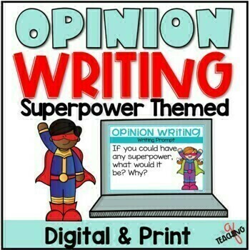 Preview of Opinion Writing Unit Activities and Prompt 2nd 3rd Grade (Superhero Themed)