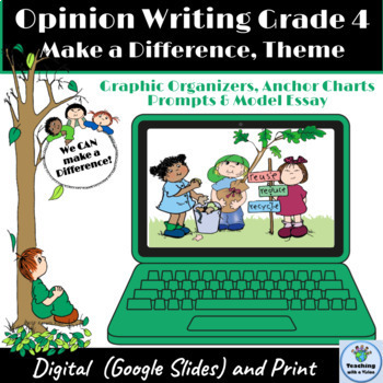 Preview of Opinion Writing Unit Grade 4 Prompts, Graphic Organizers, Rubric Print & Digital