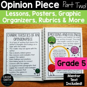 Preview of Opinion Writing Unit Part 2 5th Grade Graphic Organizer Anchor Charts Rubric