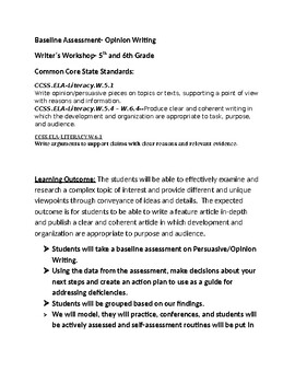 Opinion Writing Teachers College Grade 5 Lesson 1: Baseline Assessment