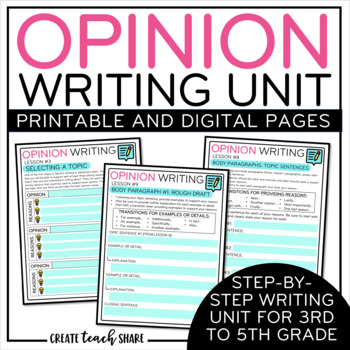 Preview of Opinion Writing Unit | Print & Digital | Google Slides | Writing Prompts