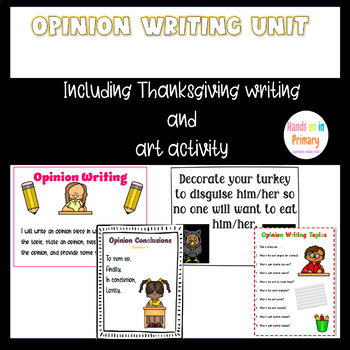 Preview of Opinion Writing Unit includes Thanksgiving art
