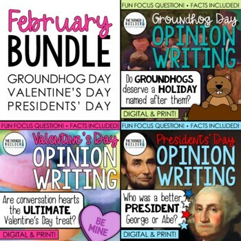 Preview of Opinion Writing for February {BUNDLE: Groundhog, Valentine's, Presidents' Day}