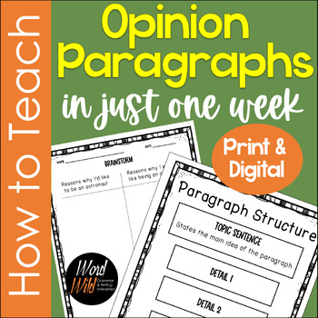 Preview of Opinion writing paragraph structure with opinion prompts and graphic organizers