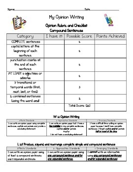 Preview of Opinion writing rubric and checklist