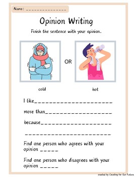 Preview of Opinion writing starter page