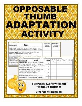 Preview of Opposable Thumb Adaptation & Natural Selection activity, application, experiment