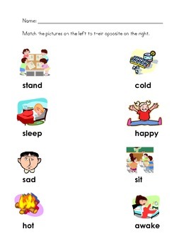 opposite card matching and worksheet by sophie lw tpt