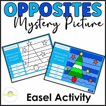 Preview of Opposite Words Secret Picture Digital Practice Activity for Easel | Christmas