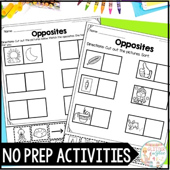 opposite worksheets by glitter and glue 4 k 2 teachers pay teachers