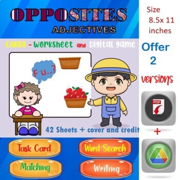 Preview of Opposites Adjective  Cards Worksheet and Google slide