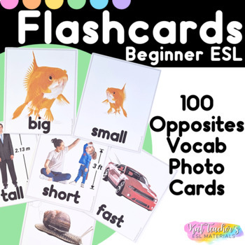 Preview of Editable Opposites Adjectives Descriptions Vocabulary ESL Real Photo Flashcards