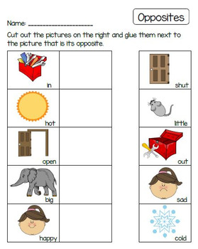Opposites Matching Worksheet by Playful Learning | TpT