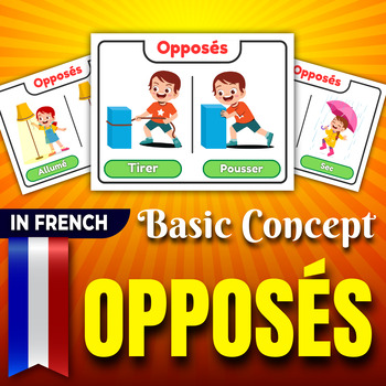 Preview of Opposites Task Cards in French, Basic Concepts, Cute flashCards, Les Opposés