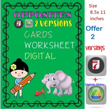 Preview of Opposites Worksheet For KG  Grade1-2 with Cards and Google Slides