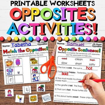Preview of Opposites Worksheets - Printable Antonyms, Math, Writing, & Reading Activities