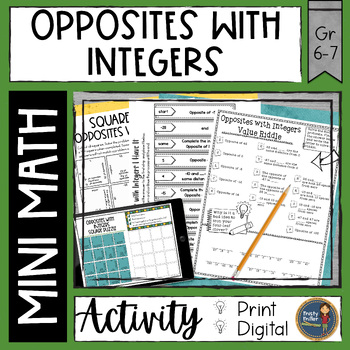 Preview of Opposites with Integers Math Activities - Math Puzzles and Riddle