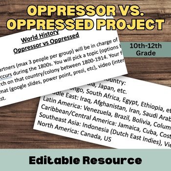 Preview of Oppressor vs Oppressed Project | World History | Imperialism | 10th,11th,12th
