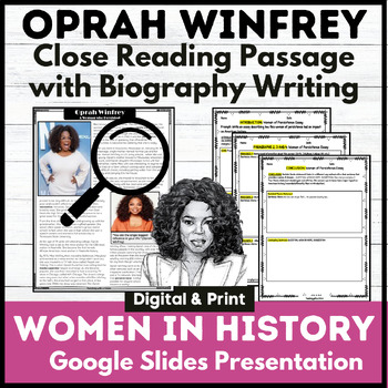 Preview of Oprah Winfrey Close Reading Passage Quiz Biography Writing 3rd 4th 5th Grades