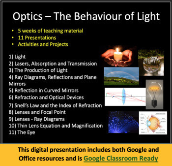 Preview of Optics Unit - The Behavior of Light - Lessons and Activities
