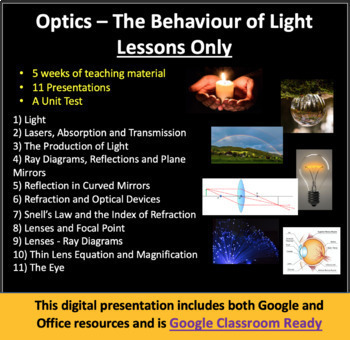 Preview of Optics Unit - The Behavior of Light -  Lessons ONLY - Distance Learning Ready