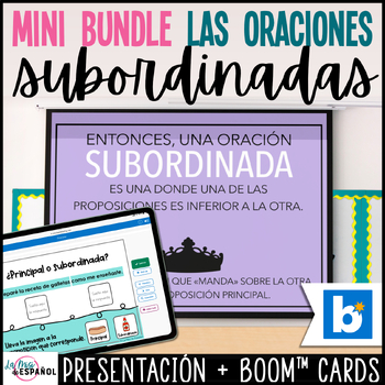 Preview of Oraciones compuestas subordinadas Powerpoint y tarjetas interactivas Boom™ Cards