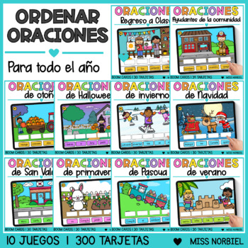 Preview of Oraciones revueltas Boom Cards | Spanish Sentence Scramble | Build a sentence