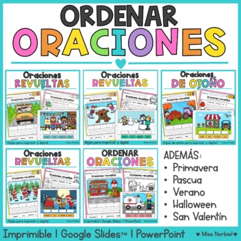 Preview of Oraciones revueltas | Spanish Sentence Scrambled Bundle | Ordenar oraciones