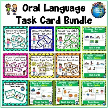 Preview of Oral Language Task Card Bundle Print and Digital
