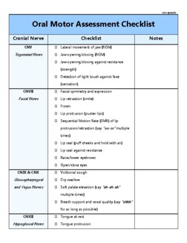 Oral Motor Assessment Checklist by Miss Speechie | TPT