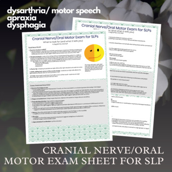 Preview of Oral Motor Exam / Cranial Nerve Exam for SLPs - Cheat Sheet