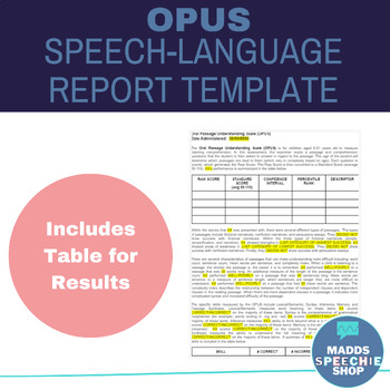 Preview of Oral Passage Understanding Scale OPUS Speech-Language Report Template