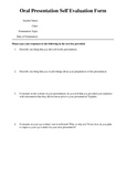 Oral Presenation Self-Reflection PDF Fillable Form