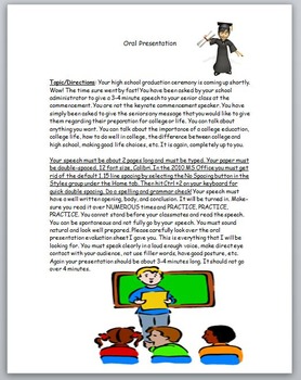 Preview of Oral Presentation Assignment (Fun Graduation Speech) w/ Detailed Evaluation Form
