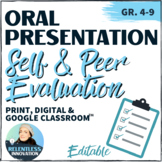 ⭐Oral Presentation Peer Assessment Evaluation Speech Feedback Checklist and Form