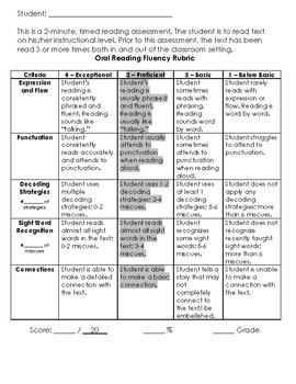 Preview of Oral Reading Fluency Rubric