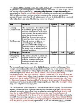 Oral and Written Language Scales 2 (OWLS 2) Report Template for SLPs