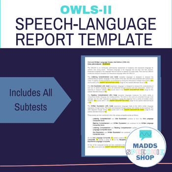 Preview of Oral and Written Language Scales OWLS-II Speech Language Report Template