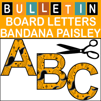 Preview of Orange Bandana Paisley Bulletin Board Letters Classroom Decor (A-Z a-z 0-9)