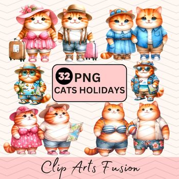 Preview of Orange Cat Couple On Holidays Watercolor [Commercial Use Allow]