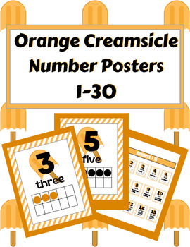 Preview of Orange Creamsicle Number Posters with Ten Frames 1-30