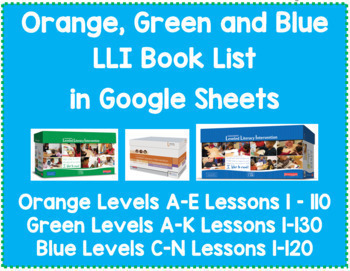 Preview of Orange, Green, and Blue LLI Book Lists (Google Sheets)