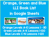 Orange, Green, and Blue LLI Book Lists (Google Sheets)