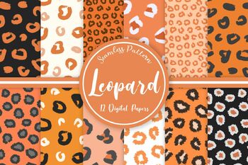 Orange Leopard Pattern Background Digital Papers by PinkPearly Design