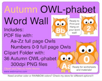 Preview of Owl Alphabet and Number Line Orange