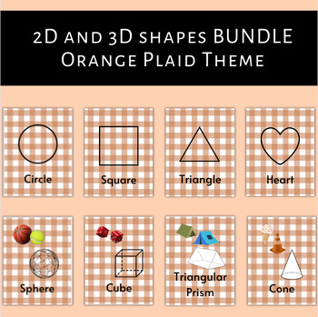 Preview of Orange Plaid Theme 2D AND 3D Shape Posters BUNDLE