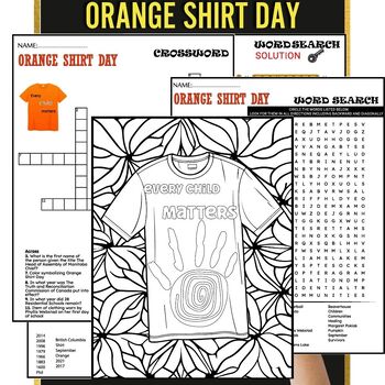 Preview of Orange Shirt Day Activities Mindfulness Coloring Crossword & Wordsearch PUZZLE