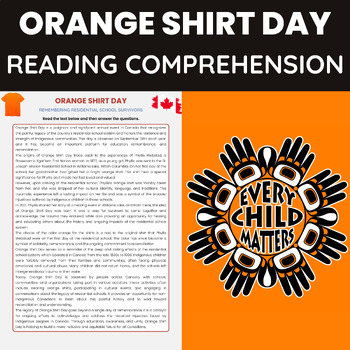 Preview of Orange Shirt Day Reading Comprehension | Canadian History Indigenous Communities