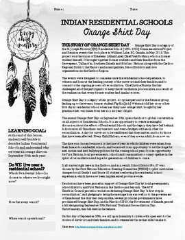 Preview of Orange Shirt Day (Residential Schools) Handout